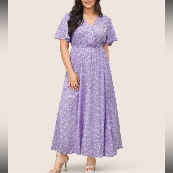 BloomChic floral flutter sleeve pocket maxi dress 1Purple Ditsy 1X 14-16 NWT - Picture 2 of 8